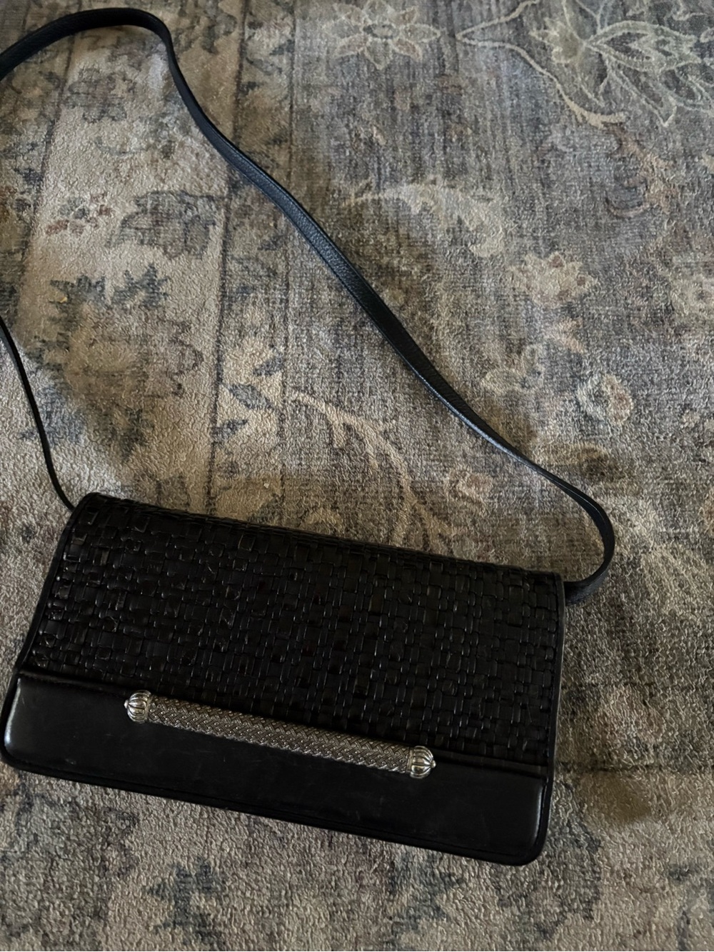 Brighton Black Woven Shoulder Bag with Silver Bar